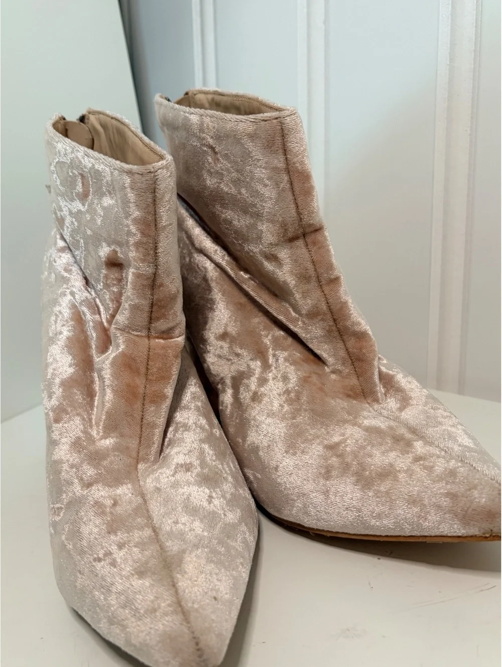 Blush Crushed Velvet Block Heel Boots